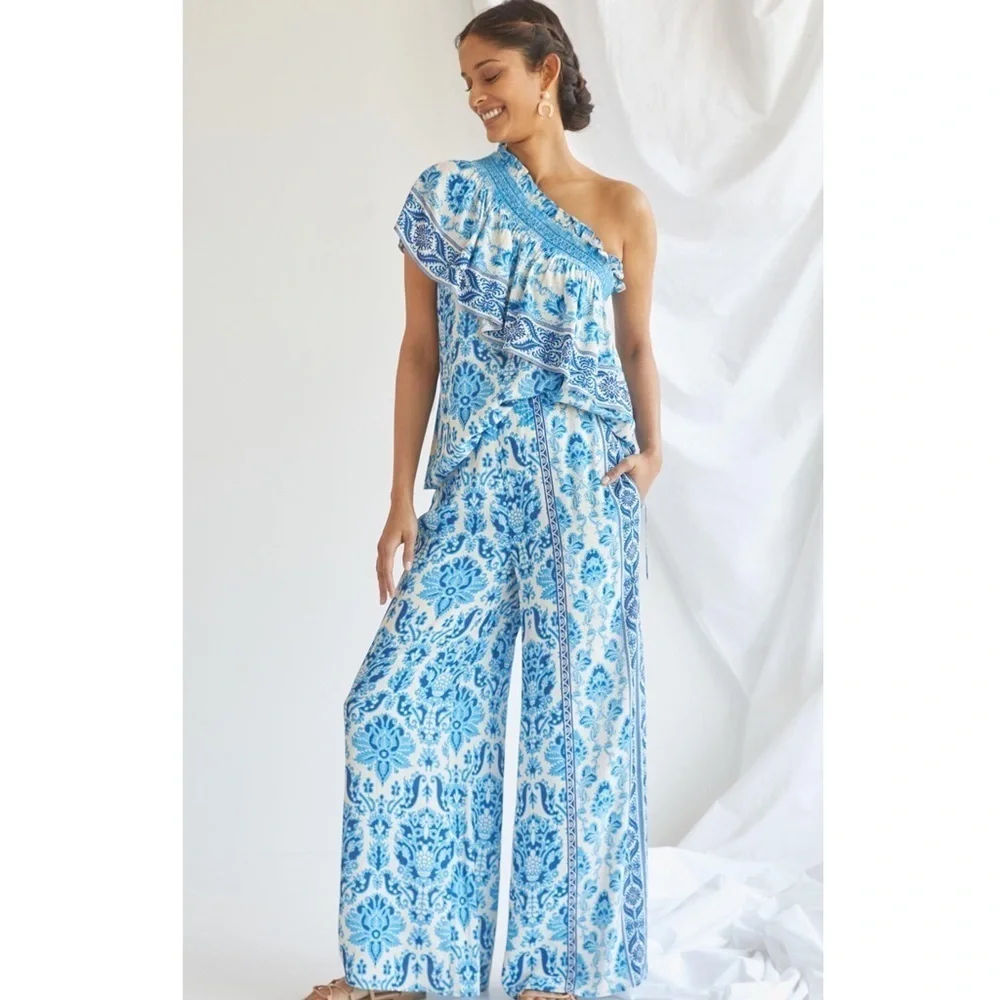 𝅺nwt Anthropologie plenty by Tracy Reese Ruffled One Shoulder Blouse top Small - Picture 4 of 8